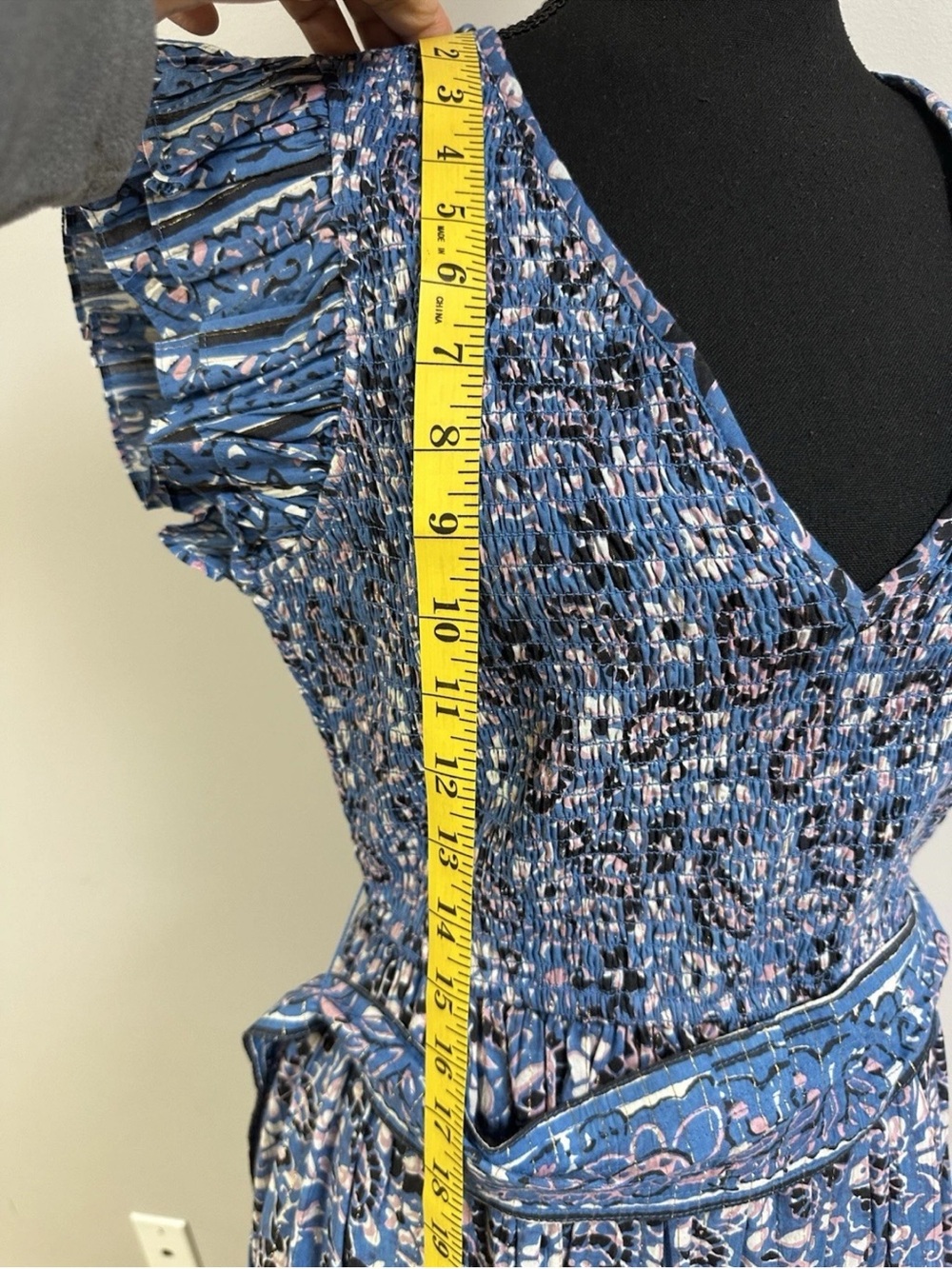 Cleobella Autumn Midi Dress Blue Paisley Floral Flutter Sleeve Smocked Size M - Picture 11 of 14